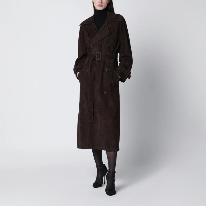Sword 6644 - Brown double-breasted suede trench coat Brand Coats &amp; Jackets 40  IT