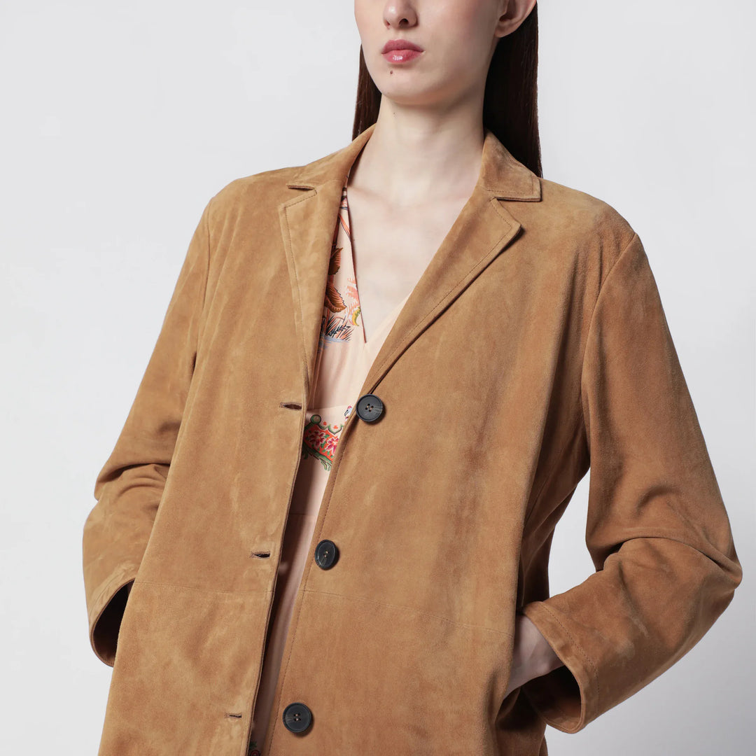 Sword 6644 - Brown long suede leather jacket Brand Coats &amp; Jackets