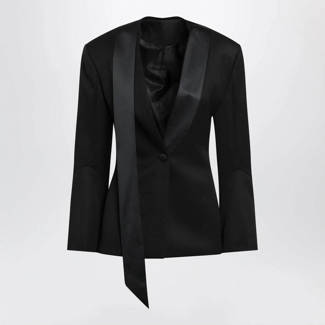 The Attico - Black virgin wool tuxedo jacket with satin lapels Brand Coats &amp; Jackets 40  IT