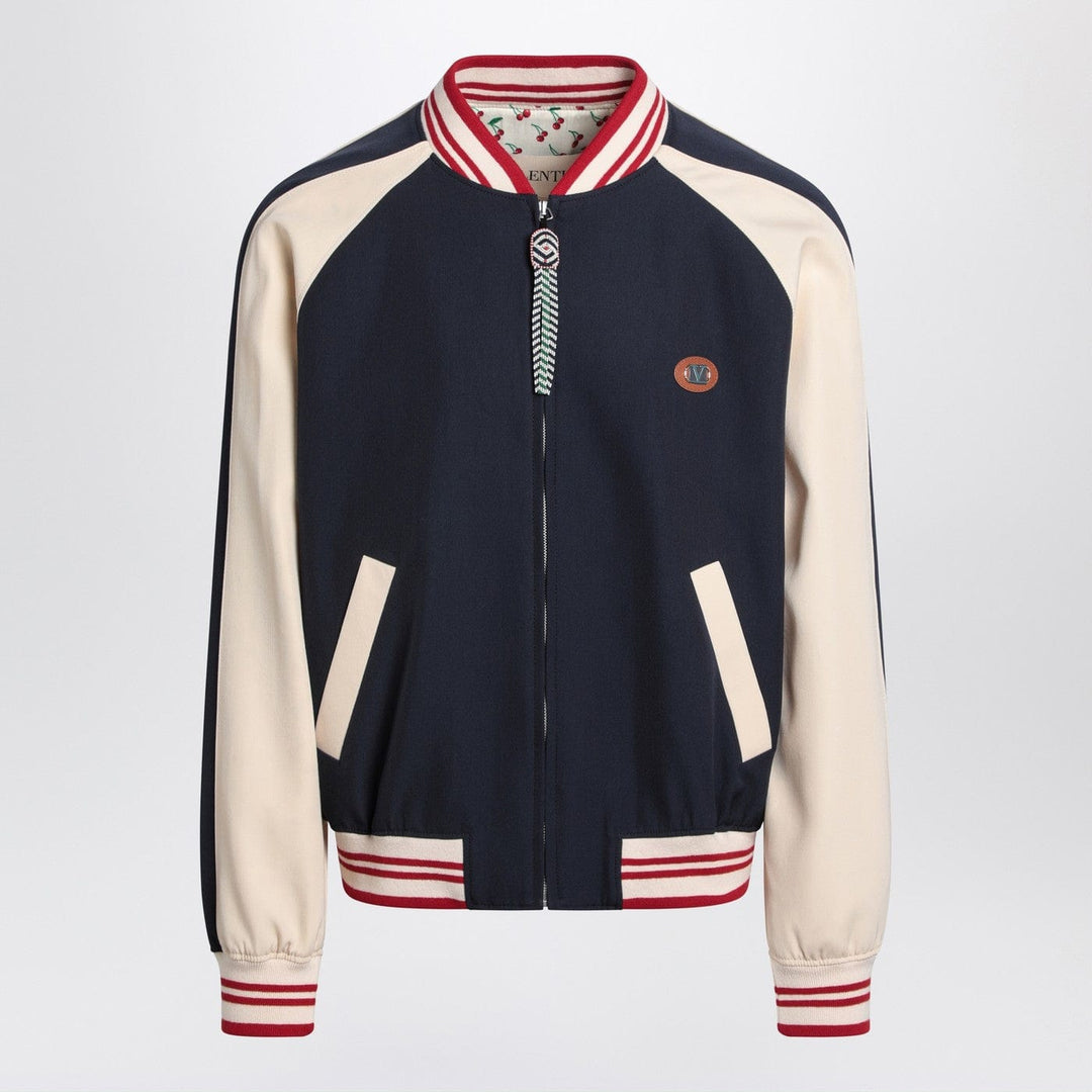 Coats &amp; Jackets Valentino - Blue/cream bomber with mixed wool VLogo Brand