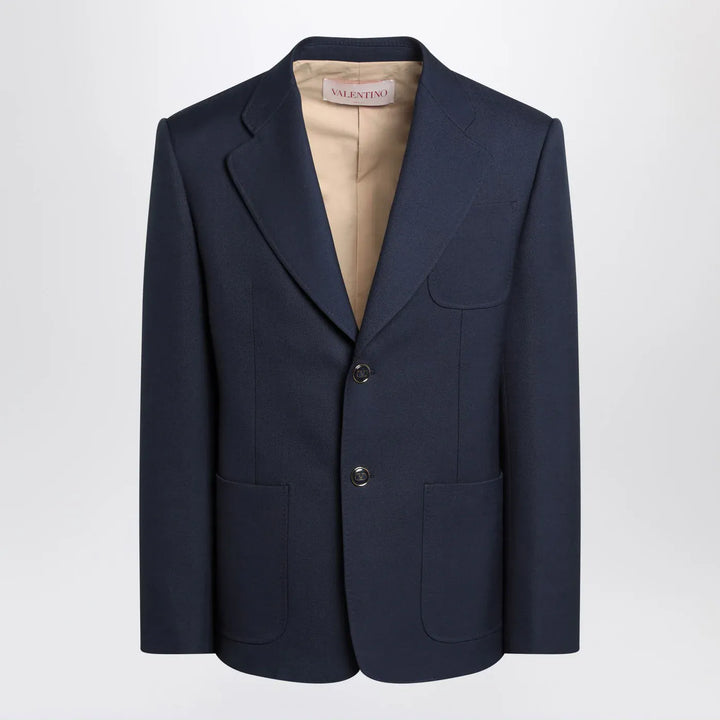 Valentino - Blue single-breasted wool jacket Brand Coats &amp; Jackets 48 IT