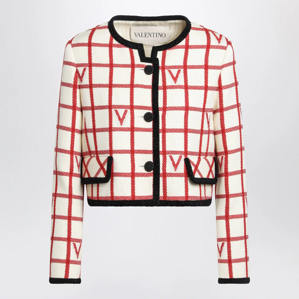 Valentino - Ivory jacket with Check Vlogo pattern Brand Coats & Jackets 42  IT