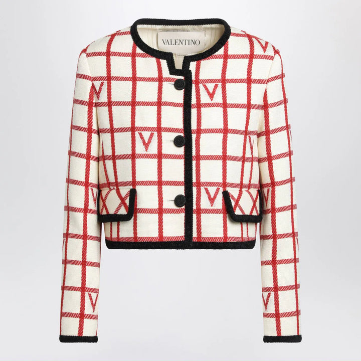 Valentino - Ivory jacket with Check Vlogo pattern Brand Coats &amp; Jackets 42  IT