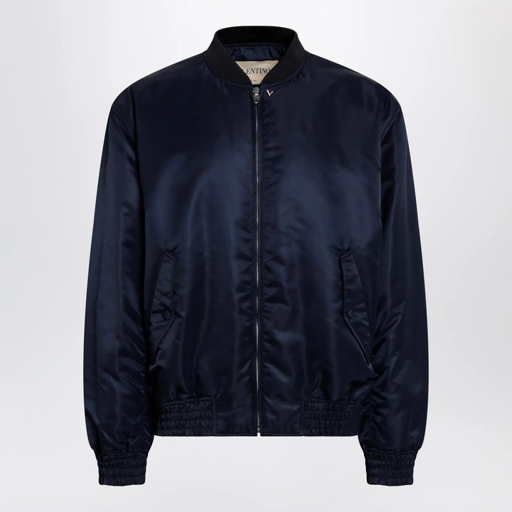 Valentino - Shiny navy blue zip-up bomber jacket with Vlogo Brand Coats &amp; Jackets 46 IT