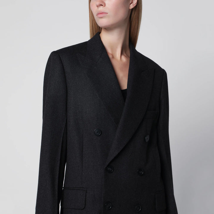 Victoria Beckham - Dark Grey Double-Breasted Wool Jacket Brand Coats &amp; Jackets