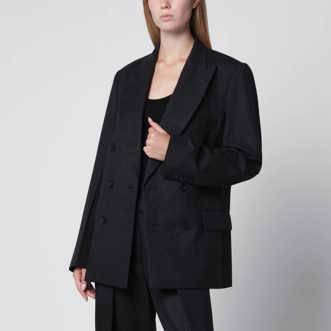 Victoria Beckham - Dark Grey Double-Breasted Wool Jacket Brand Coats &amp; Jackets 6 UK
