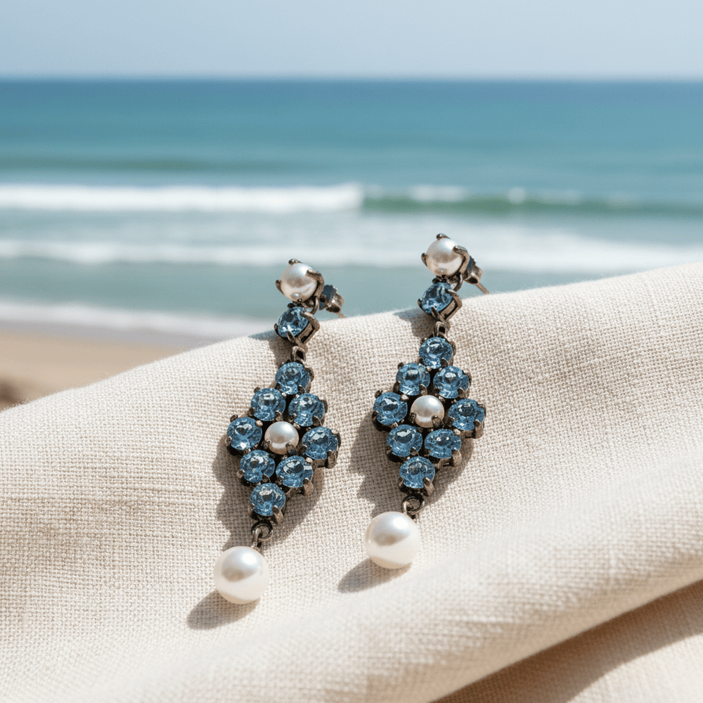Giora' Earrings with Blue Swarovski Crystal and Pearl Brand Earrings