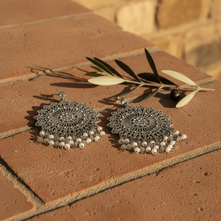 Giora Earrings with Silver Glitter and Swarovski Crystal Brand Earrings