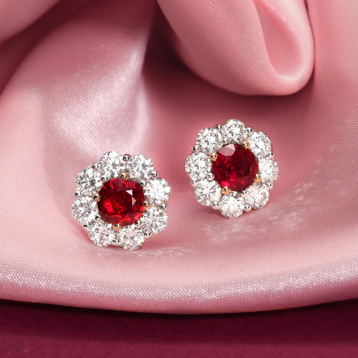 LEIBISH 1.81ct Mozambique Pigeon Blood Ruby Halo Earrings Brand Earrings