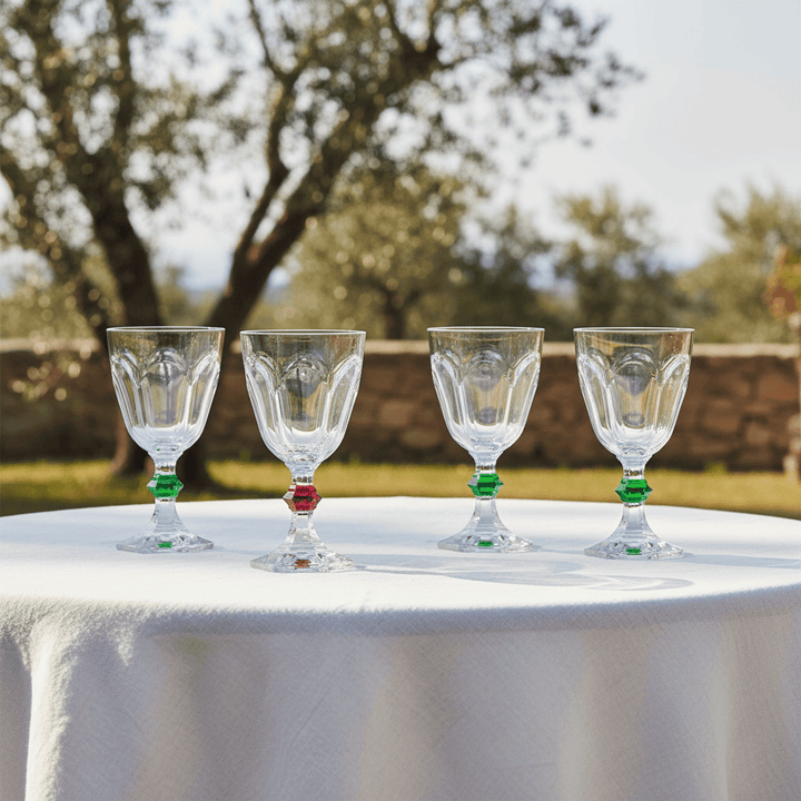 Mario Luca Giusti Rolling Stones Wine Glass Set of  4 - 3 Green 1 Red Brand Goblet