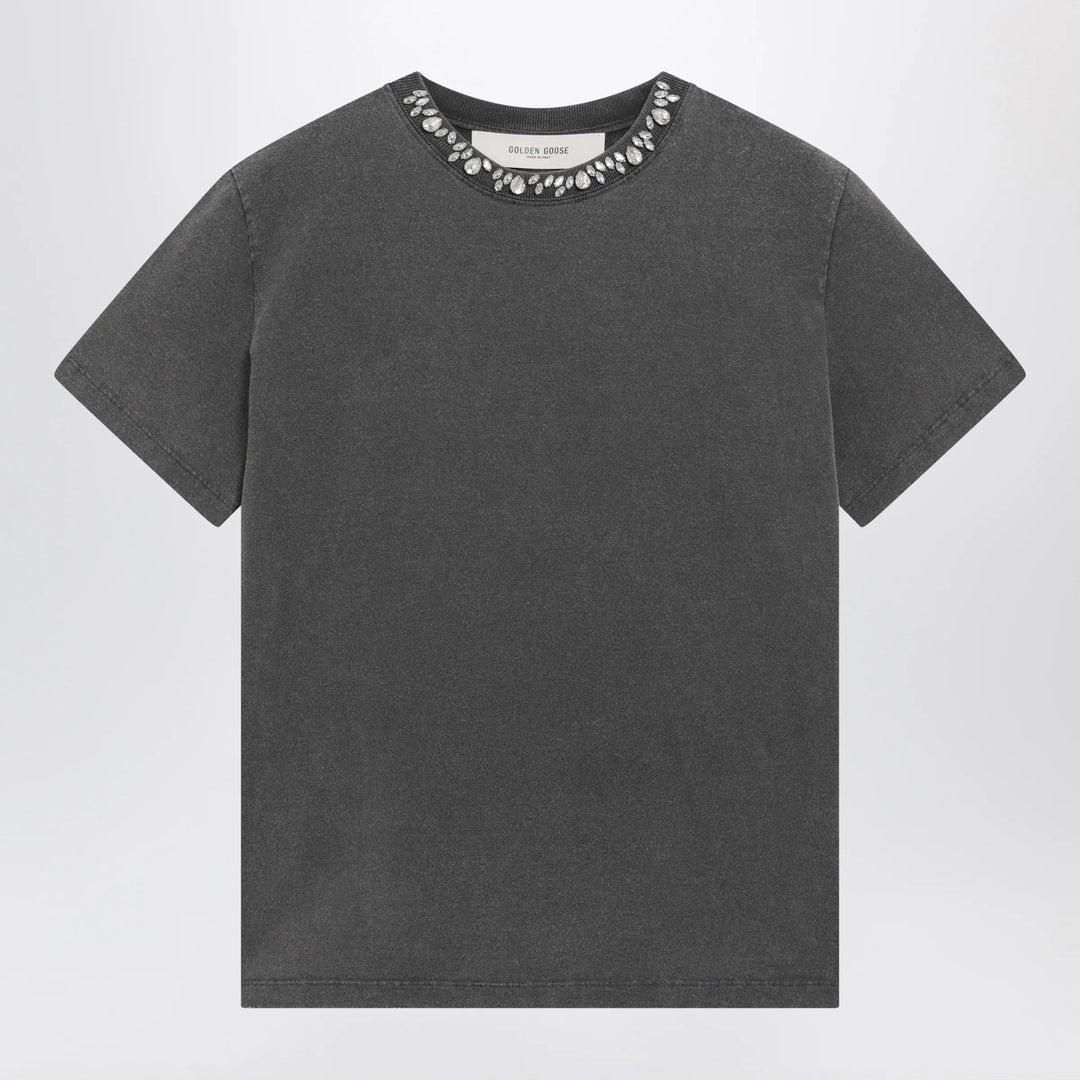 Golden Goose - Anthracite cotton T-shirt with cabochon crystals Brand M