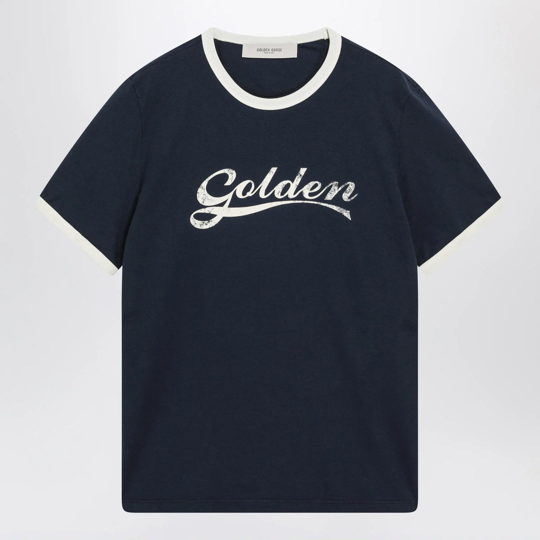 Golden Goose - Cotton T-shirt with vintage logo print in blue/white Brand S