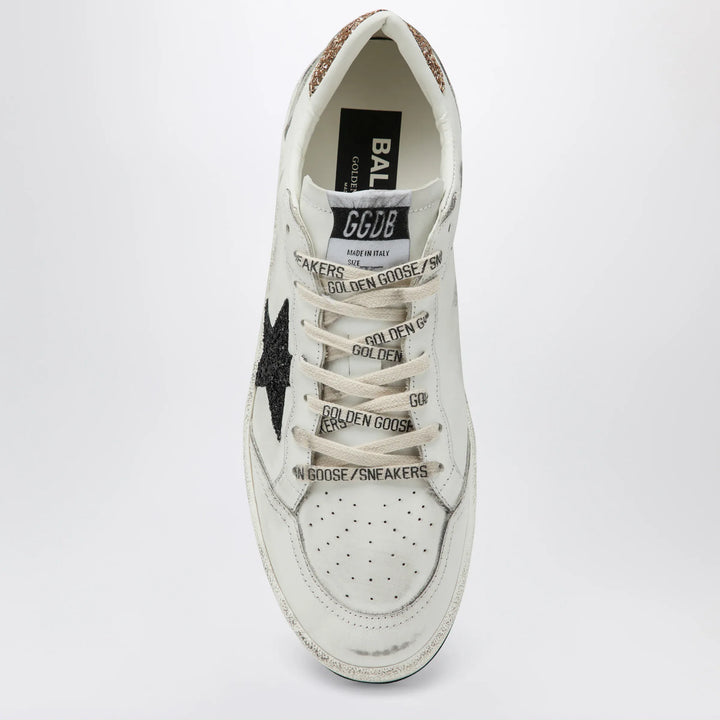 Golden Goose - White and black Ball Star sneakers with gold glitter Brand