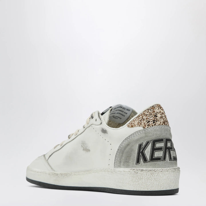 Golden Goose - White and black Ball Star sneakers with gold glitter Brand