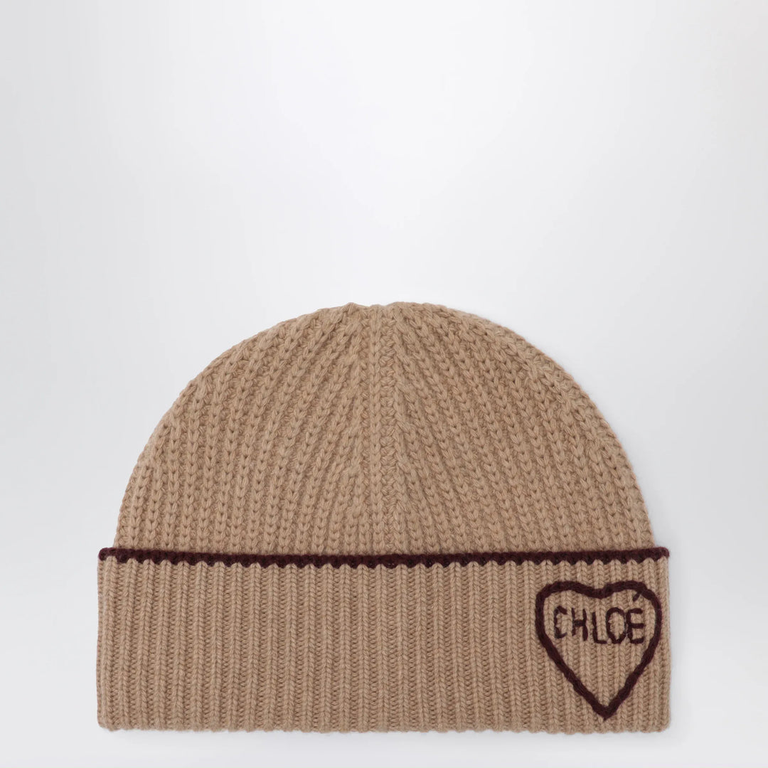 Chloé - Encoeur wool and cashmere beanie in bleached brown Brand Hats U