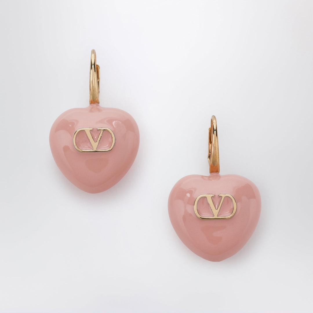 Jewelry TU Valentino Garavani - Heart logo lever-back earrings in enamel, gold/pink Brand