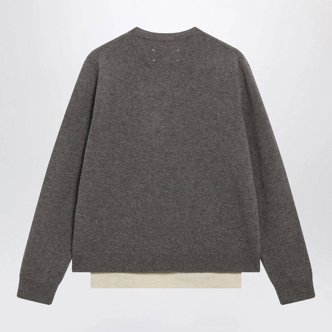 Maison Margiela - Crewneck lambswool sweater in mud and ecru Brand
