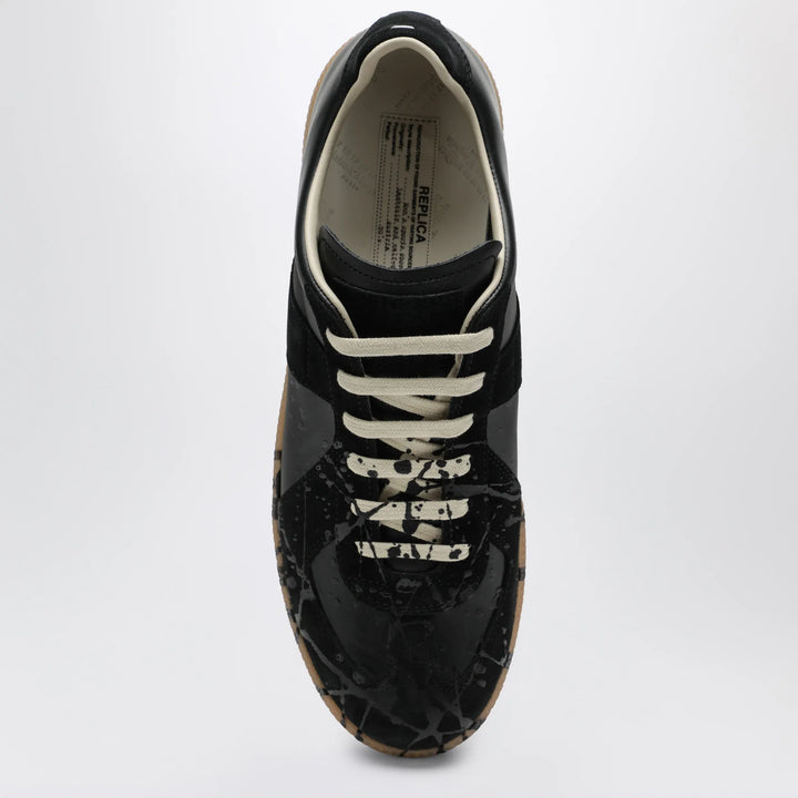 Maison Margiela - Replica paint-splattered calfskin and suede sneakers, black Brand