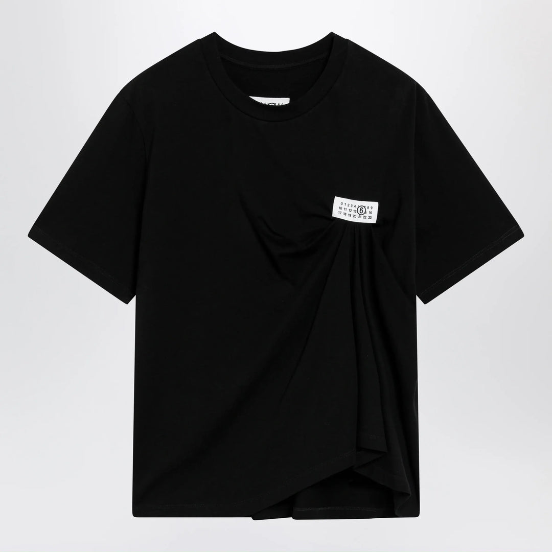 MM6 Maison Margiela - Black draped T-shirt with logo patch Brand S