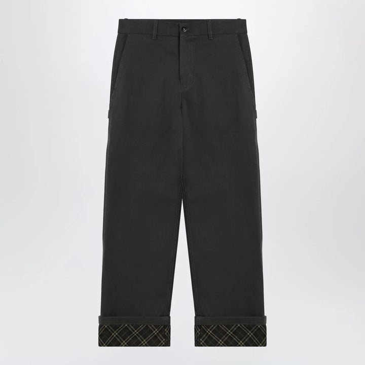 Burberry - Black trousers with Check pattern lapels Brand Pants 46 IT