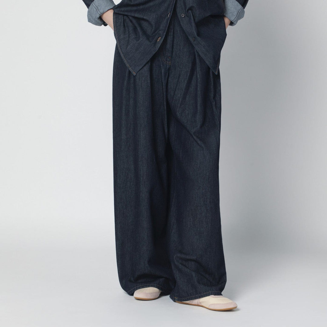 Pants Dries Van Noten - Indigo denim wide-leg trousers with pleats Brand