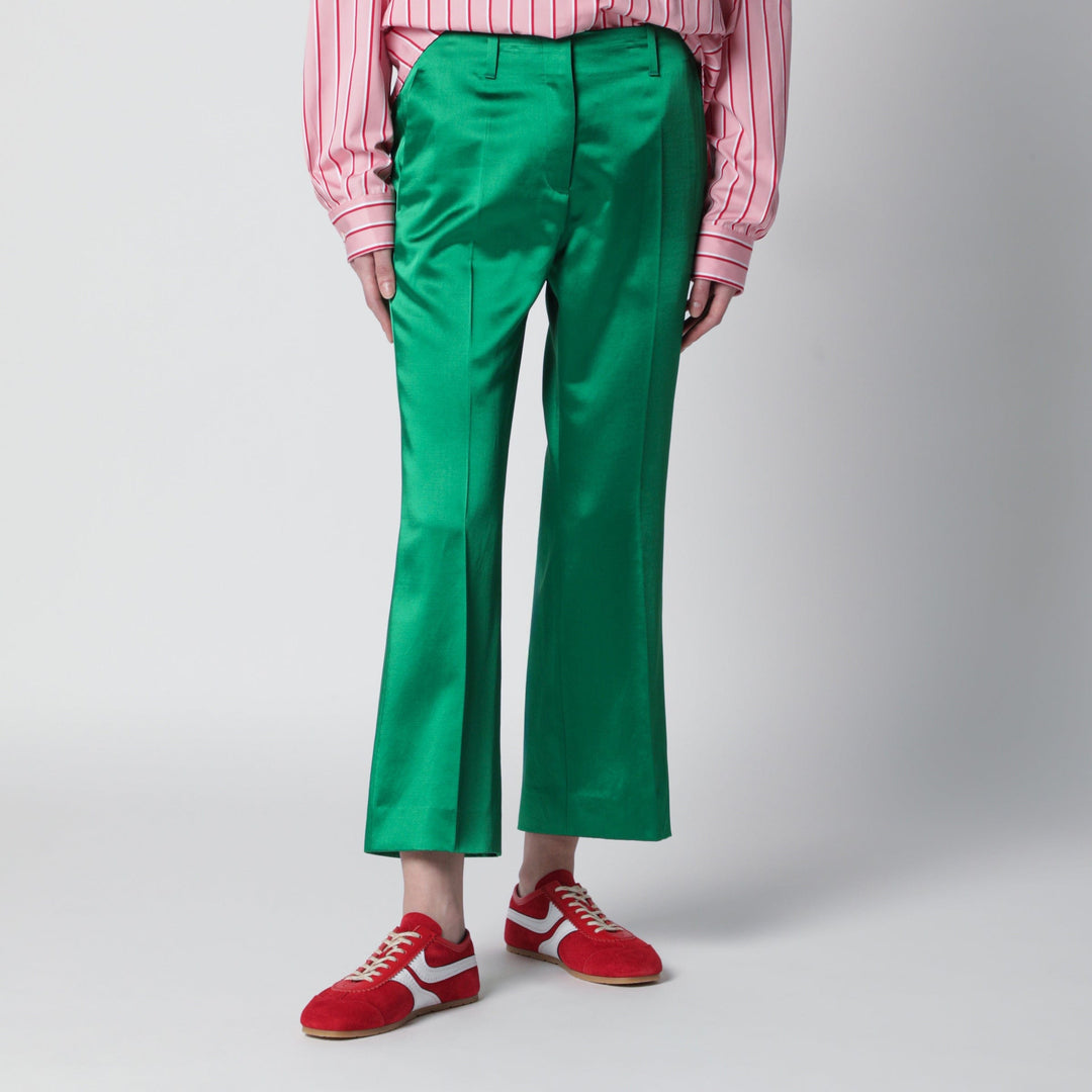 Pants 40  FR Dries Van Noten - Shiny green cotton-blend trousers Brand
