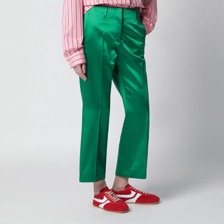 Dries Van Noten - Shiny green cotton-blend trousers Brand Pants 40  FR
