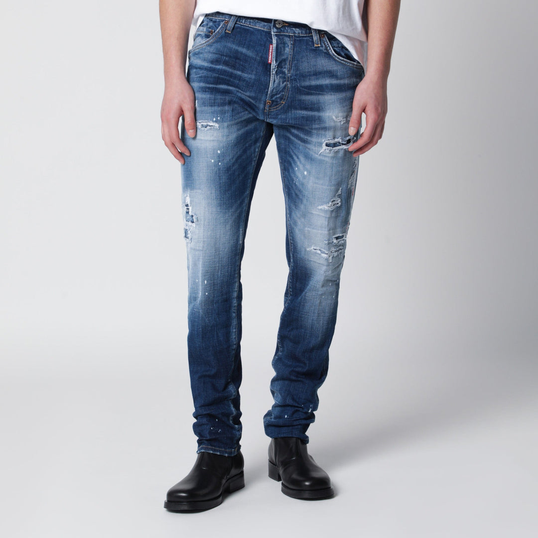 Pants Dsquared2 - Slim Washed Blue Jeans with Rips Brand