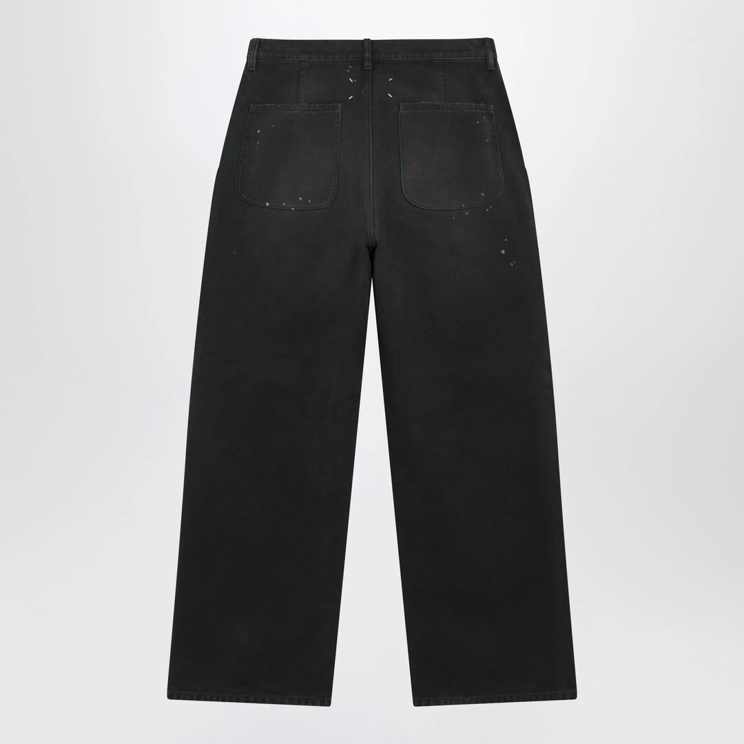 Maison Margiela - Double-dyed work trousers in black cotton with spots Brand Pants