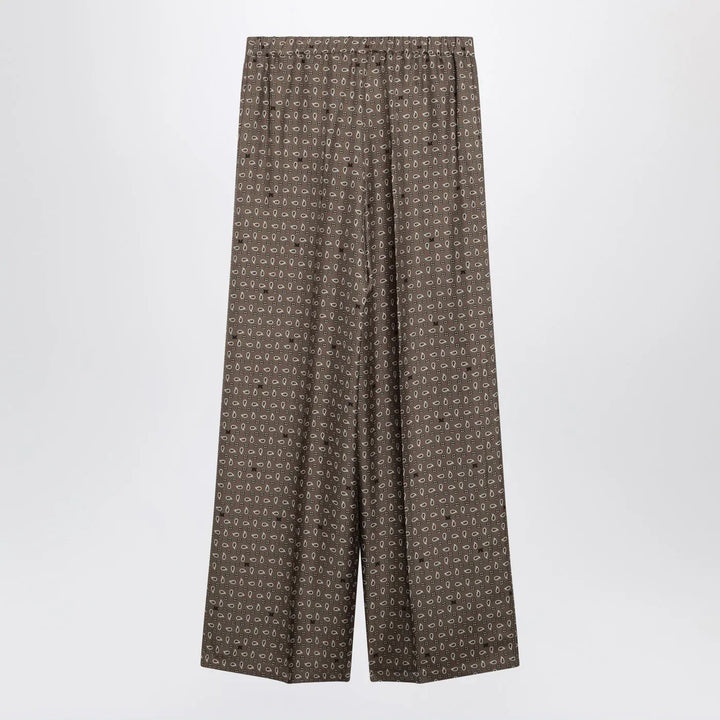 Max Mara - Mud-coloured printed silk trousers Brand Pants