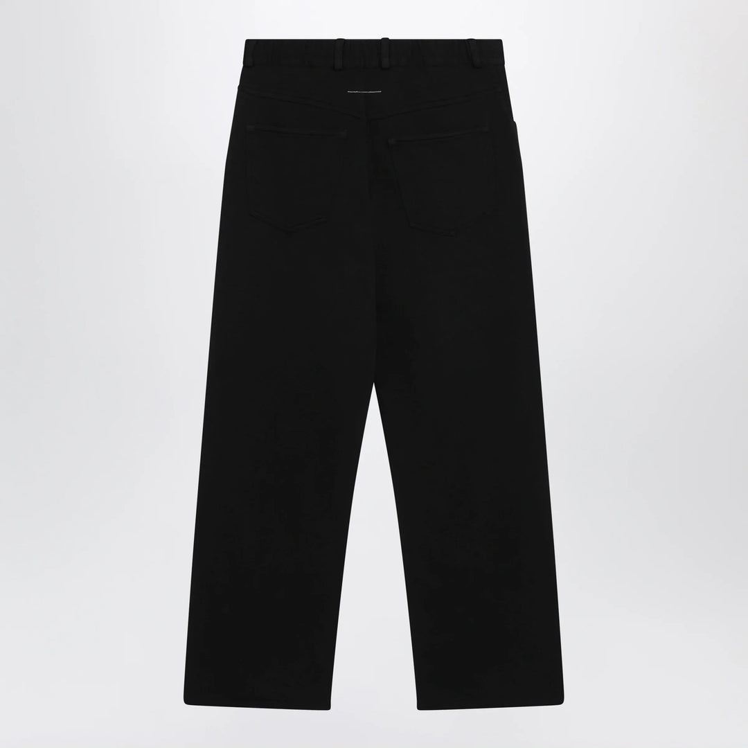 MM6 Maison Margiela - Wide-leg cotton trousers with embroidered logo, black Brand Pants