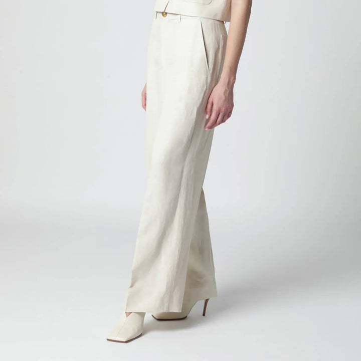 P.A.R.O.S.H. - Sand-colored linen-blend trousers Brand Pants
