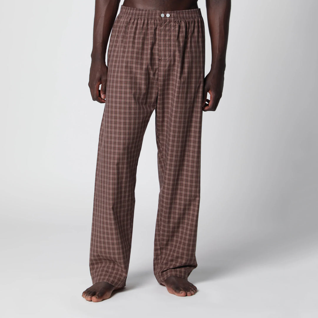 Tekla - Serra-colored cotton pajama pants with check pattern Brand Pants S