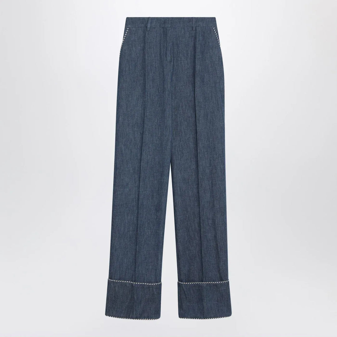 Valentino - Blue trousers in Chambray Denim Brand Pants 42  IT
