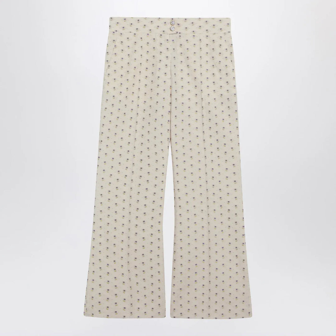 Valentino - Ivory trousers with floral pattern Brand Pants 40  IT