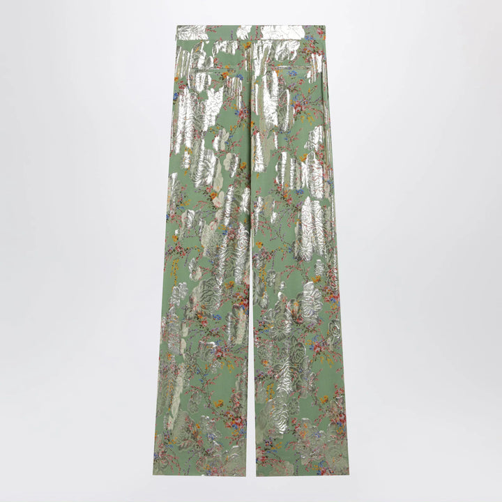 Valentino - Silk trousers with all-over print in green Brand Pants 42  IT