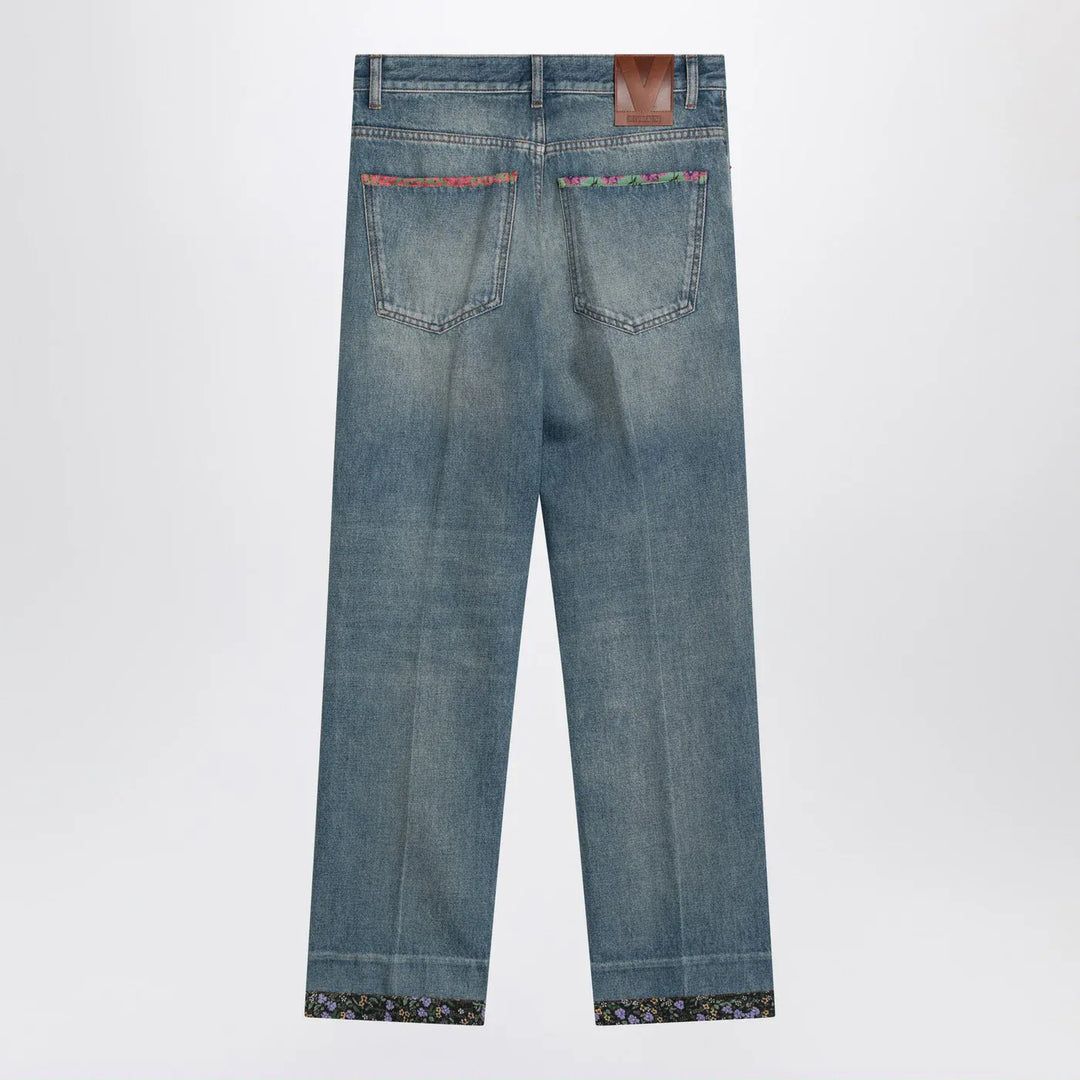 Valentino - Washed blue jeans with floral fabric trims Brand Pants 28
