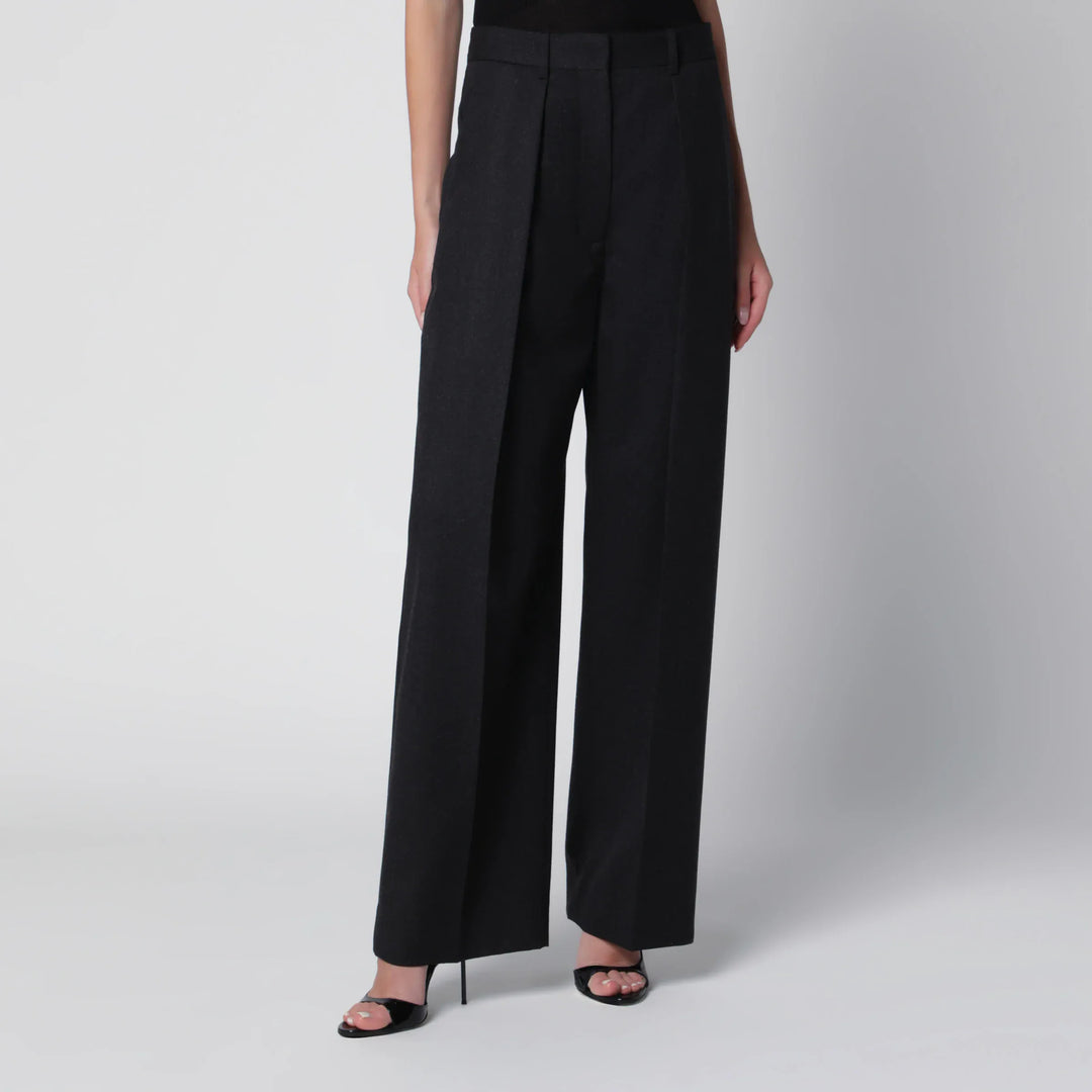 Victoria Beckham - Cecilia Trousers in Dark Grey Mélange Wool Brand Pants 6 UK
