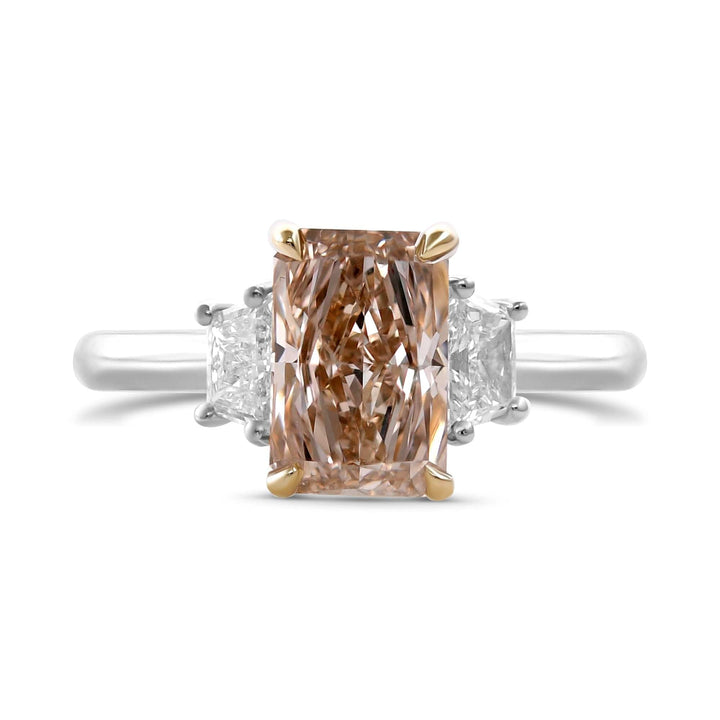 Fancy Pinkish Brown Radiant Three-stone Diamond Ring Brand Ring
