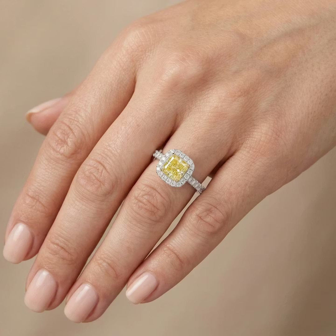 LEIBISH 1.04ct Fancy Vivid Yellow Cushion Diamond Halo Ring Brand Ring