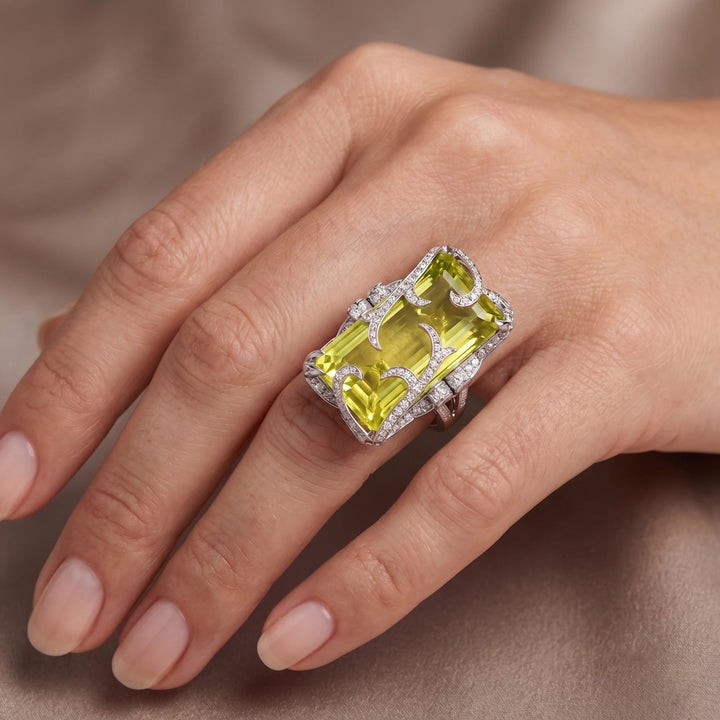 LEIBISH 24.92ct Sri Lankan Lemon Quartz &amp; Diamond Ring Brand Ring