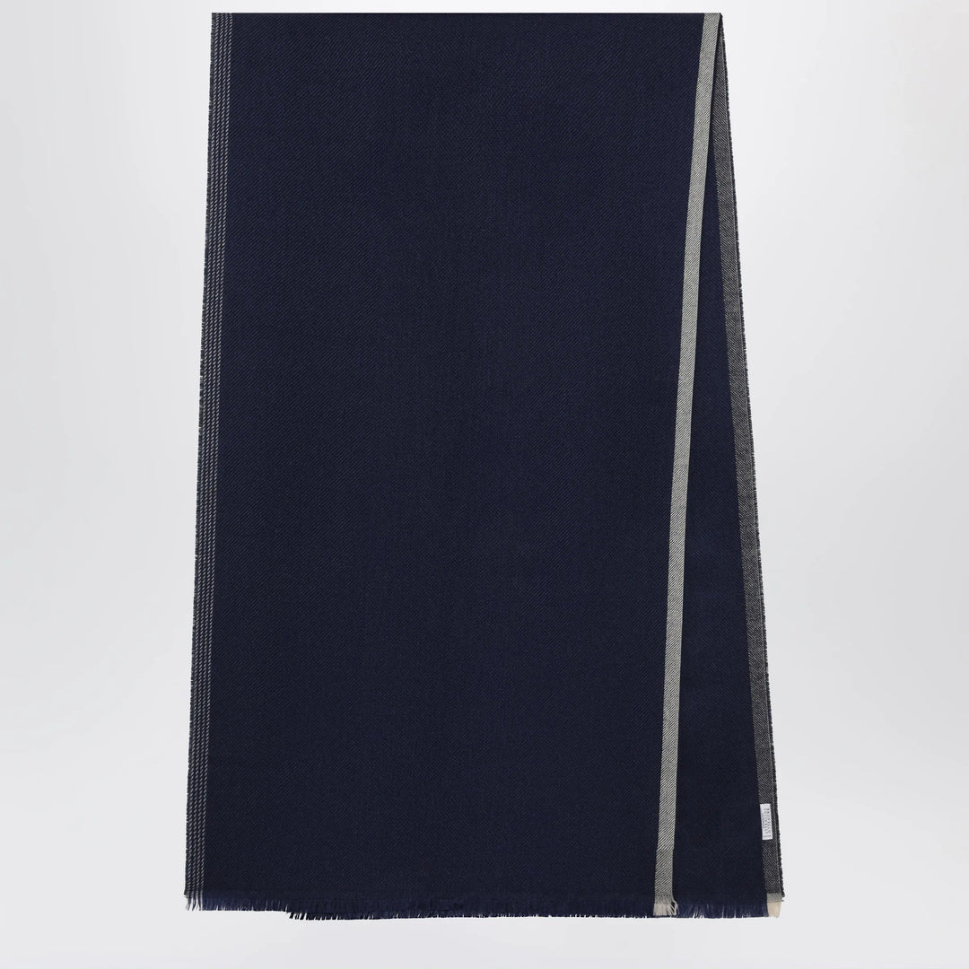 Brunello Cucinelli - Blue/Brown/Grey Wool and Cashmere Scarf Brand Scarves &amp; Shawls U