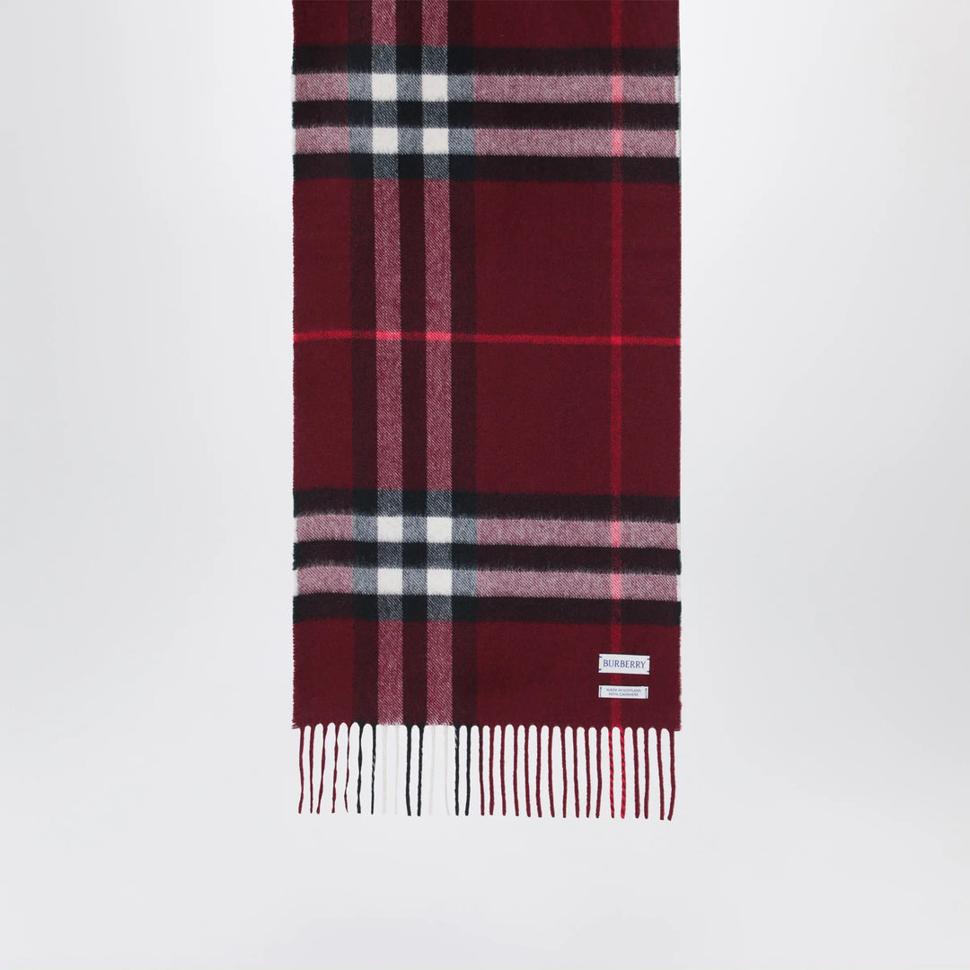 Burberry - Burgundy cashmere scarf with a checked pattern Brand Scarves &amp; Shawls U