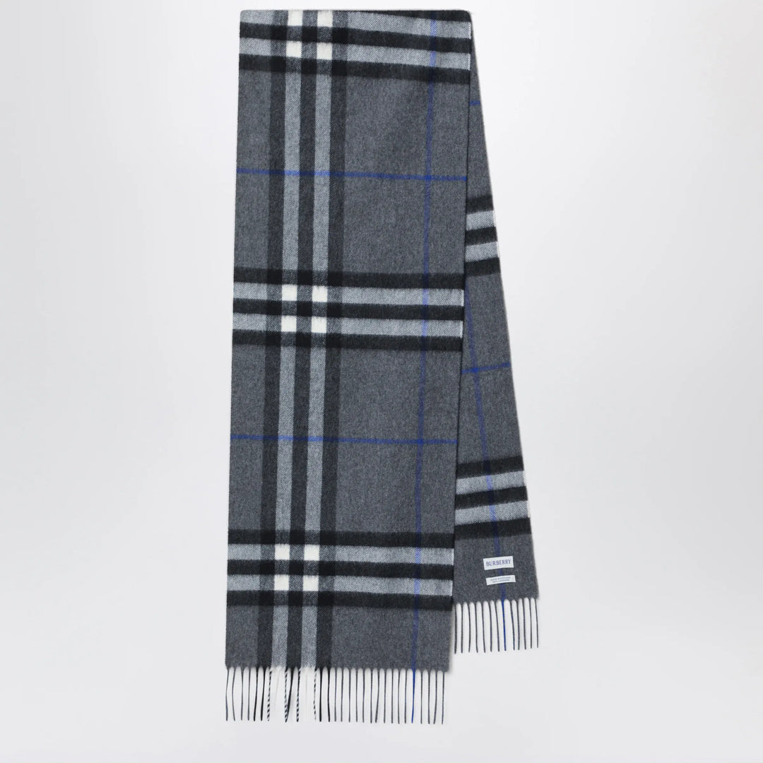 Burberry - Check cashmere scarf in Marlborough Grey Brand Scarves &amp; Shawls U