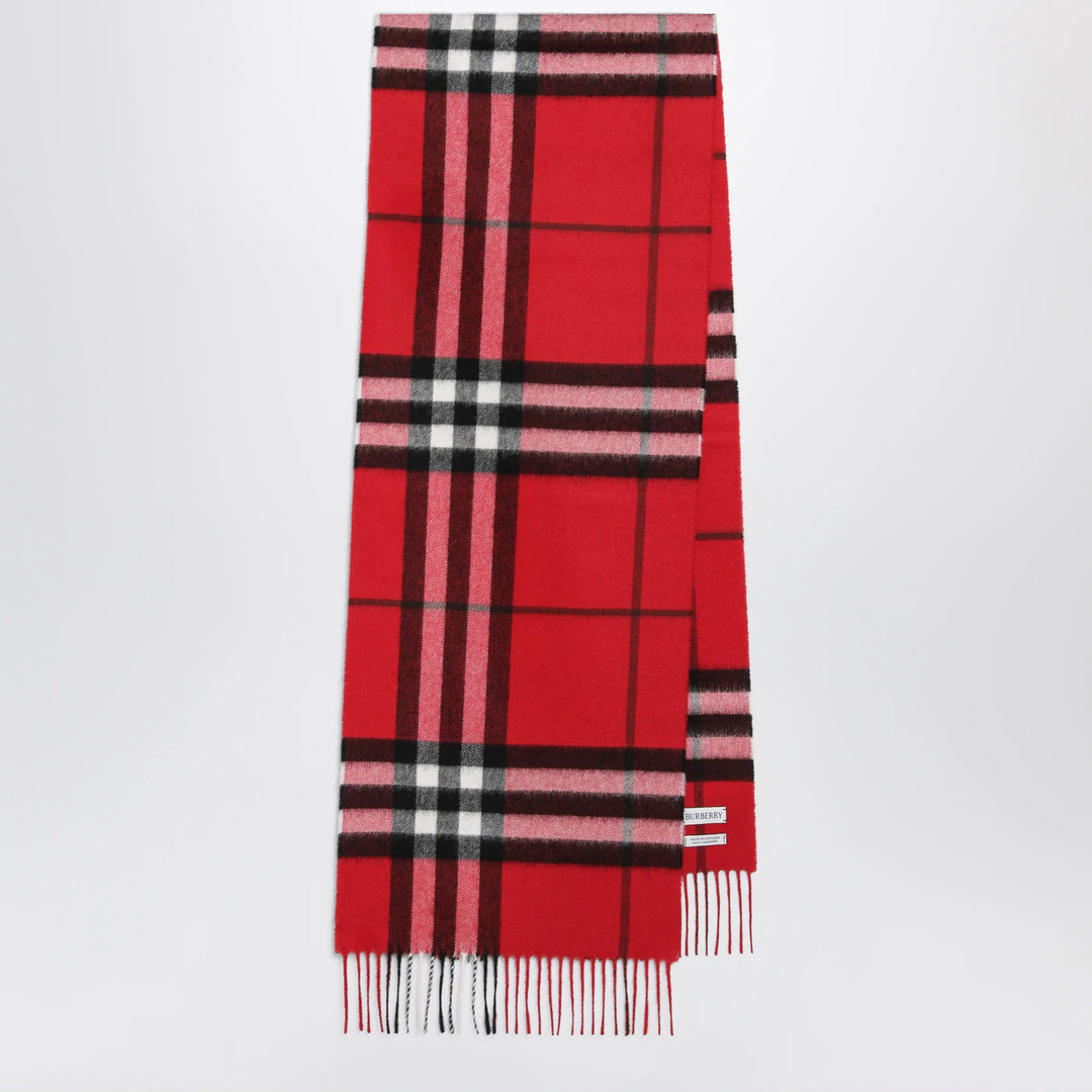 Burberry - Check cashmere scarf with fringes in Post Red Brand Scarves & Shawls U