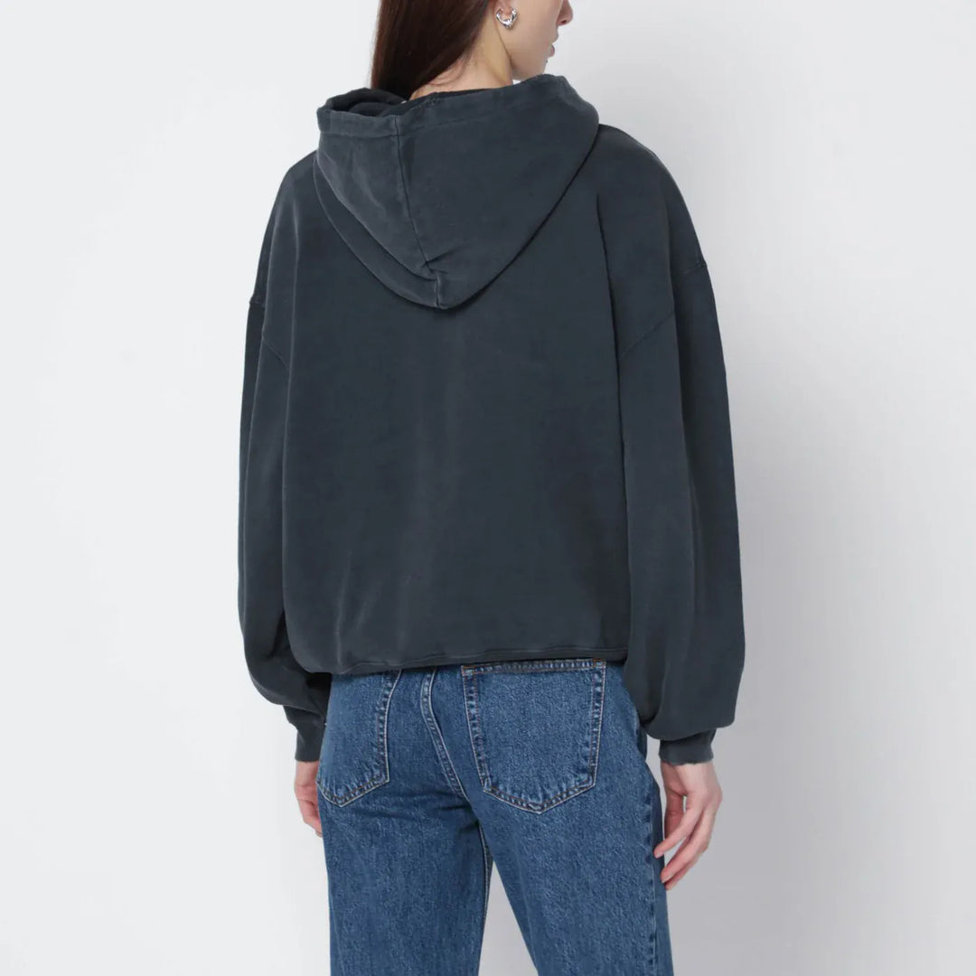 ANINE BING - Black washed hoodie with distressing Brand Shirts &amp; Tops