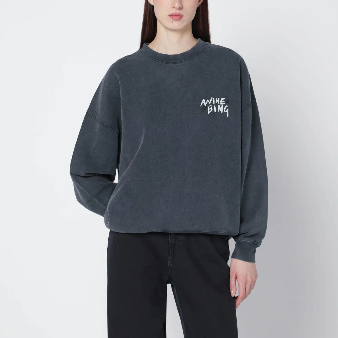 ANINE BING - Black washed oversized sweatshirt with logo Brand Shirts &amp; Tops XS