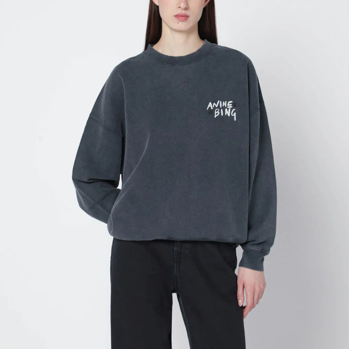 ANINE BING - Black washed oversized sweatshirt with logo Brand Shirts &amp; Tops XS