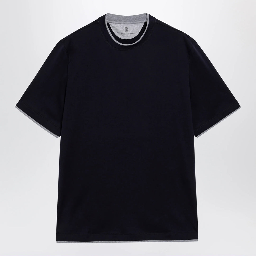 Brunello Cucinelli - Crew-neck cotton jersey T-shirt with faux layering, cobalt Brand Shirts &amp; Tops L
