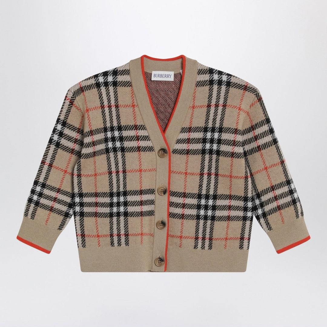 Shirts & Tops Burberry - Beige wool cardigan with Check motif Brand